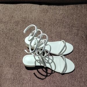 Chic White Spiral Strap Heels